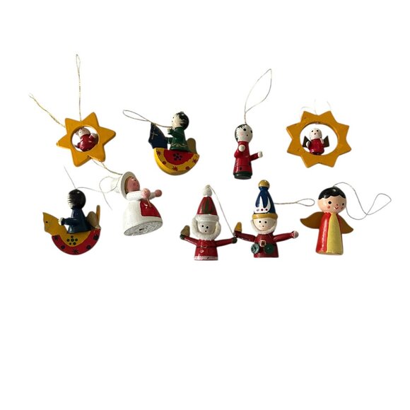Lot of 9 Vintage Wooden Christmas Ornaments • Rustic Holiday Décor • Collectible - Picture 1 of 5